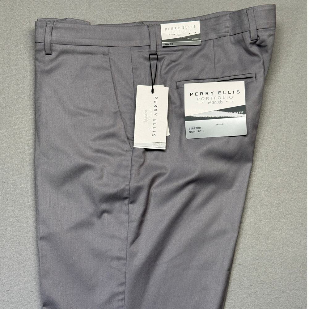Perry Ellis Men's Slim-Fit Performance Stretch Dress Pants Gray 36x30 $95